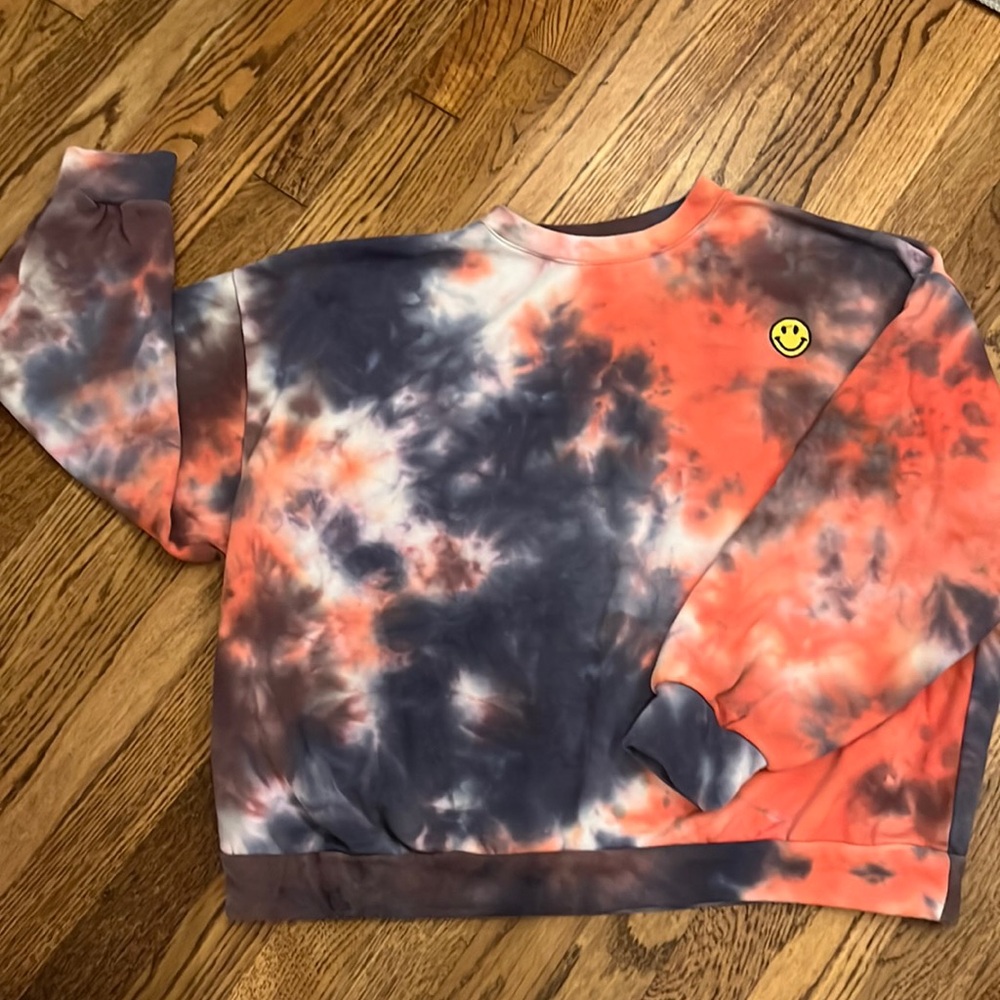 LUSH tie dye embroidered smiley face sweatshirt